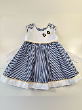 Luli & Me Navy Striped Flowers Dress 24M